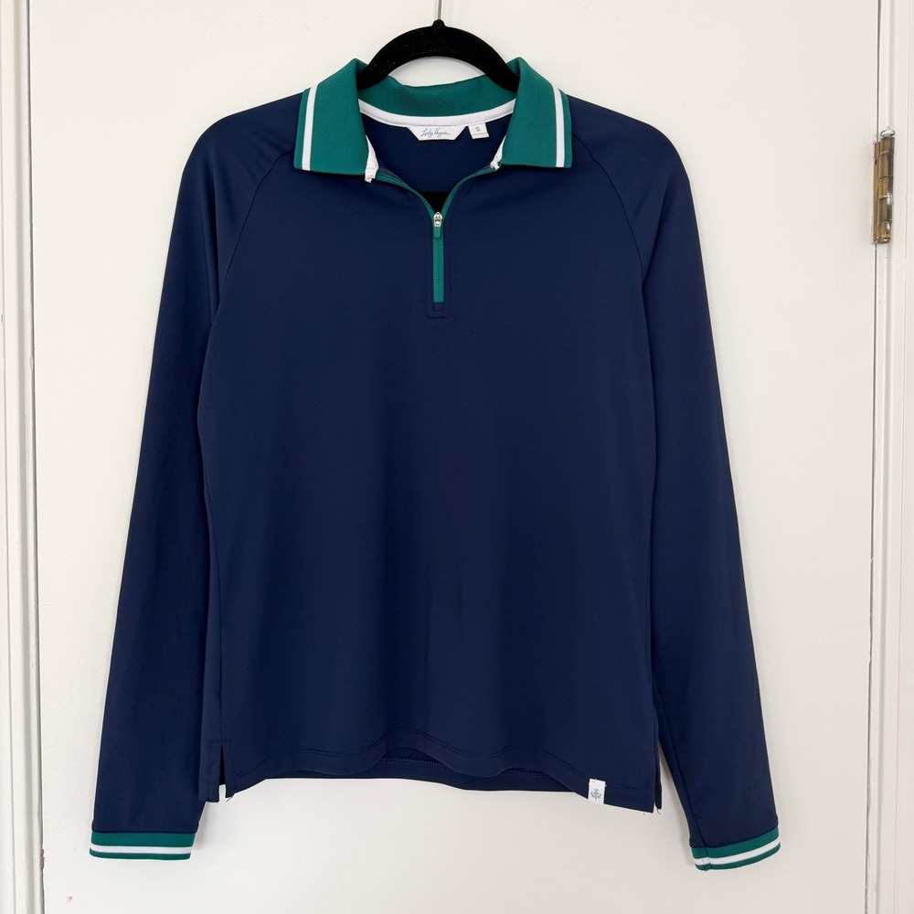 Lady Hagen Womens Navy Blue Green Quarter Zip Long Sleeve Golf Polo Shirt Small